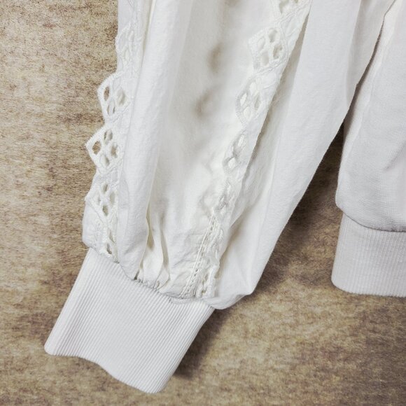 Anthropologie Ruffle Top Size Large White Lace Embroidered Long Sleeve Coquette - Picture 7 of 16